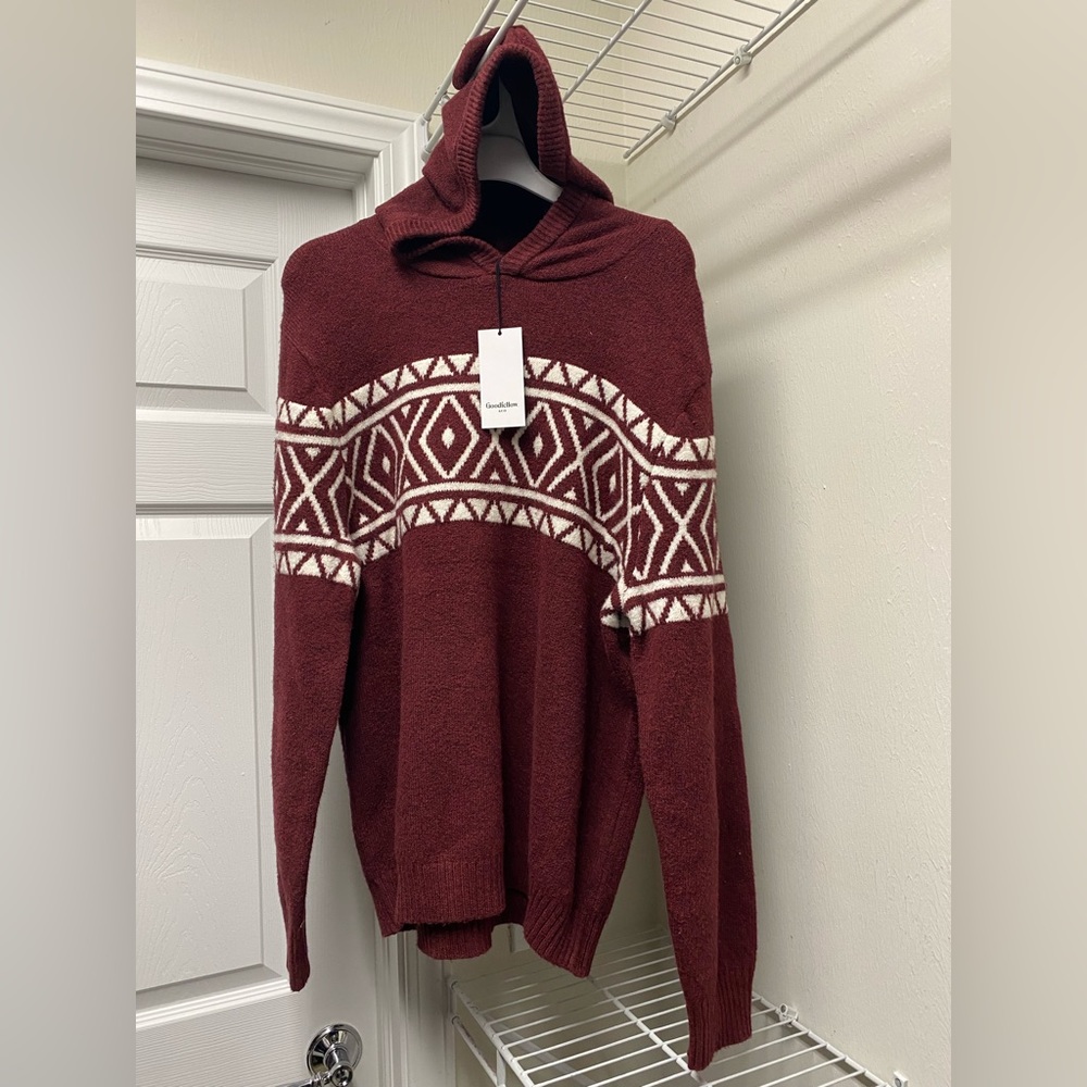 Large Men's Goodfellow & Co Hooded Sweater - Burgundy/White